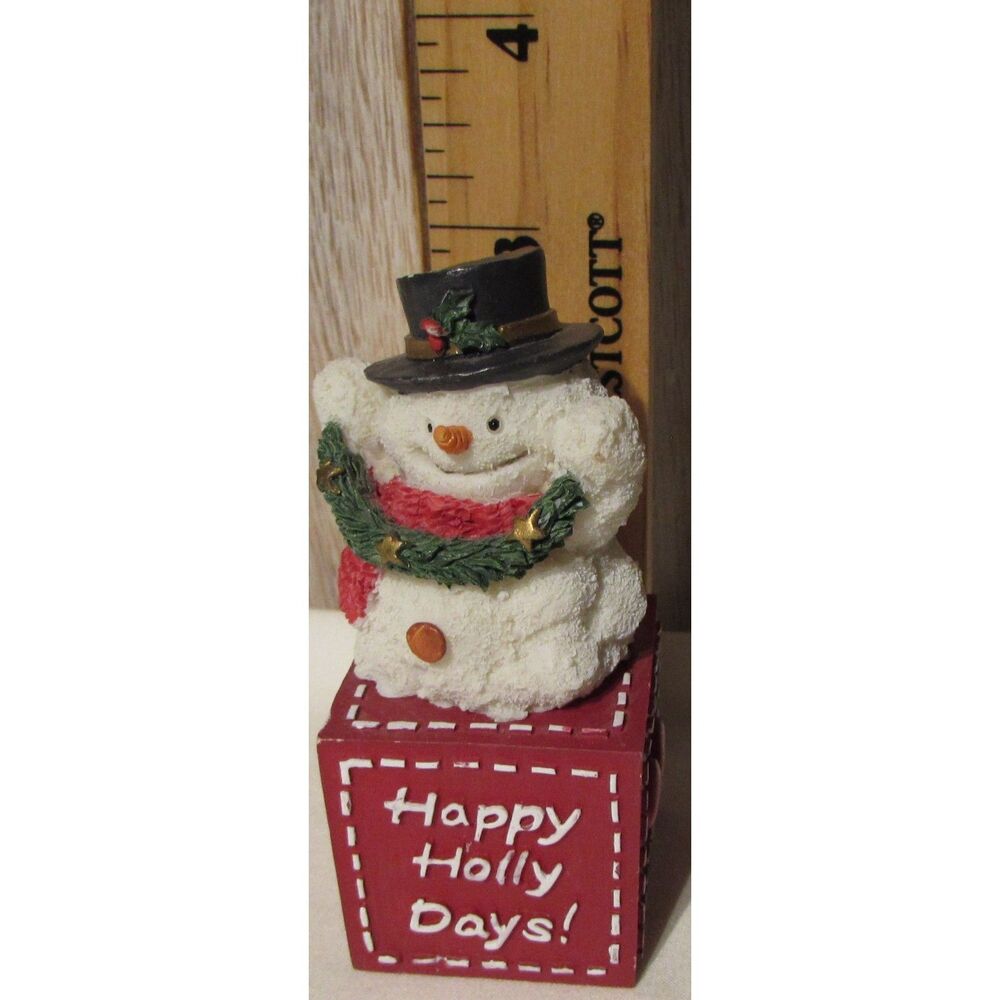 Vintage Carlton Cards figurine snowman Happy Holly Days tree snowflake